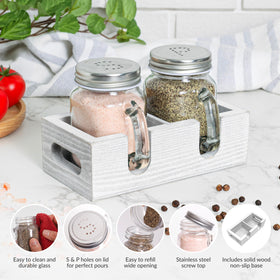 CB Accessories mason jar pepper shaker white with clear glass for accurate seasoning control.