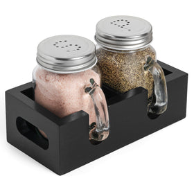 CB Accessories Mason jar salt and pepper shakers with glass jars and wood caddy for easy refills.