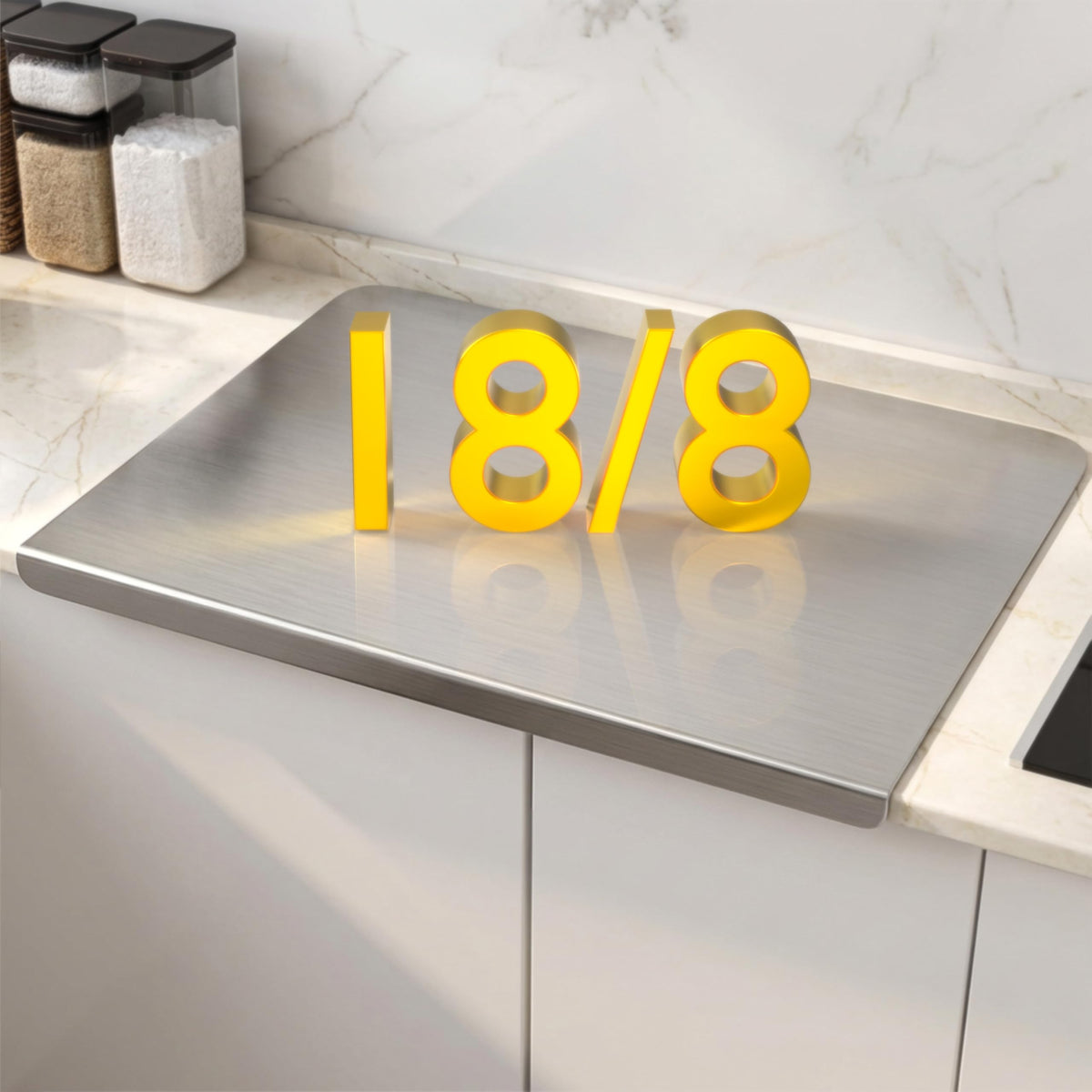 Cbtidaok stainless steel cutting board with L-shaped edge for stable cutting.