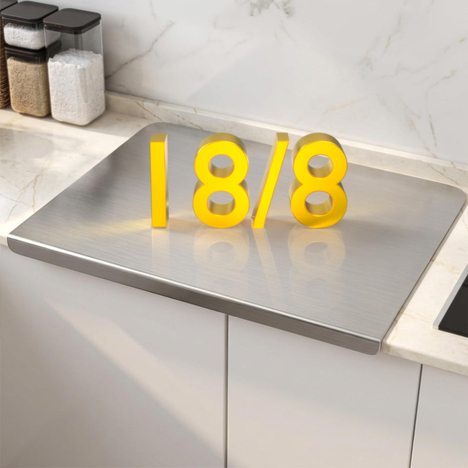 Cbtidaok stainless steel cutting board with L-shaped edge for stable cutting.
