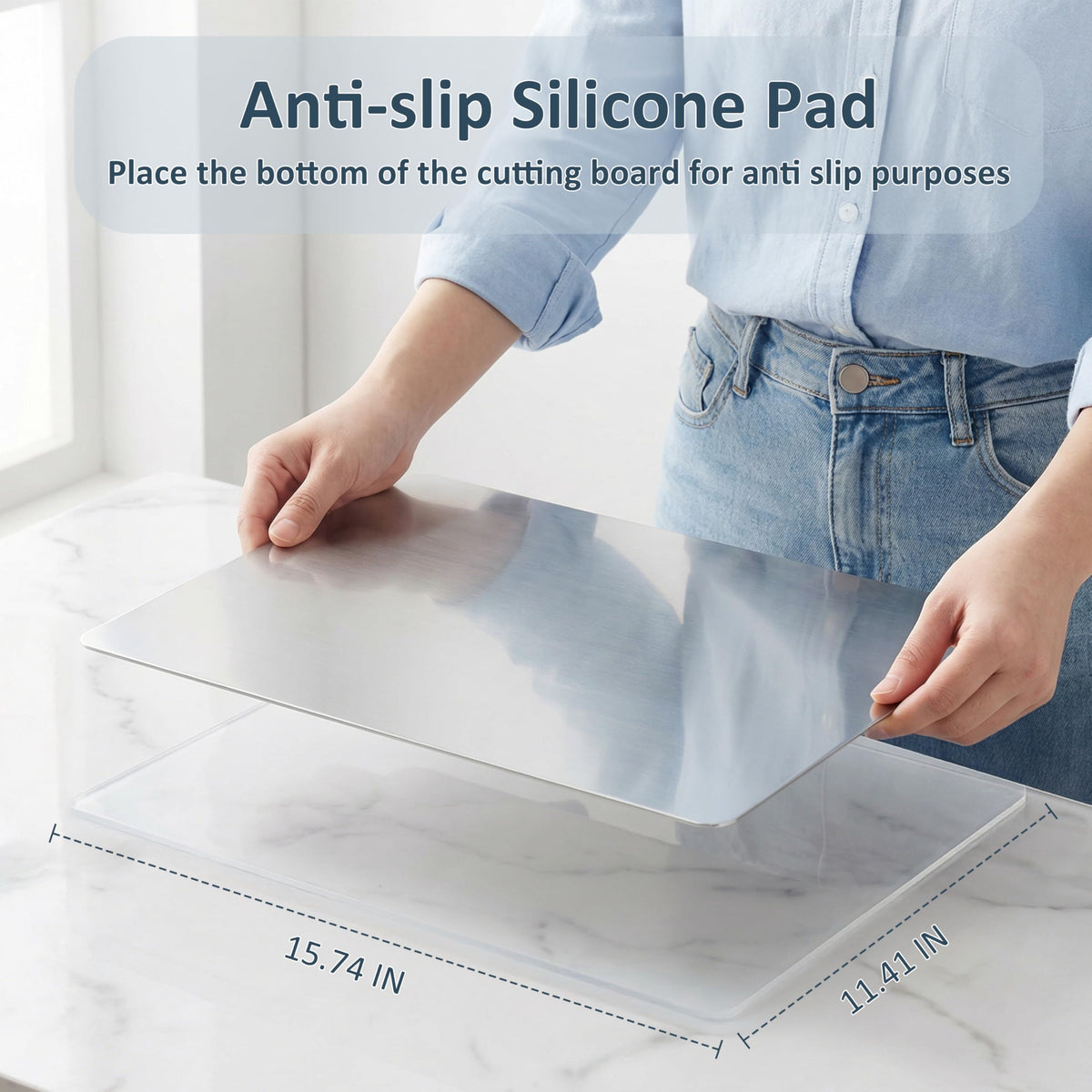 Cbtidaok cutting board with non-slip pads to prevent movement during prep.