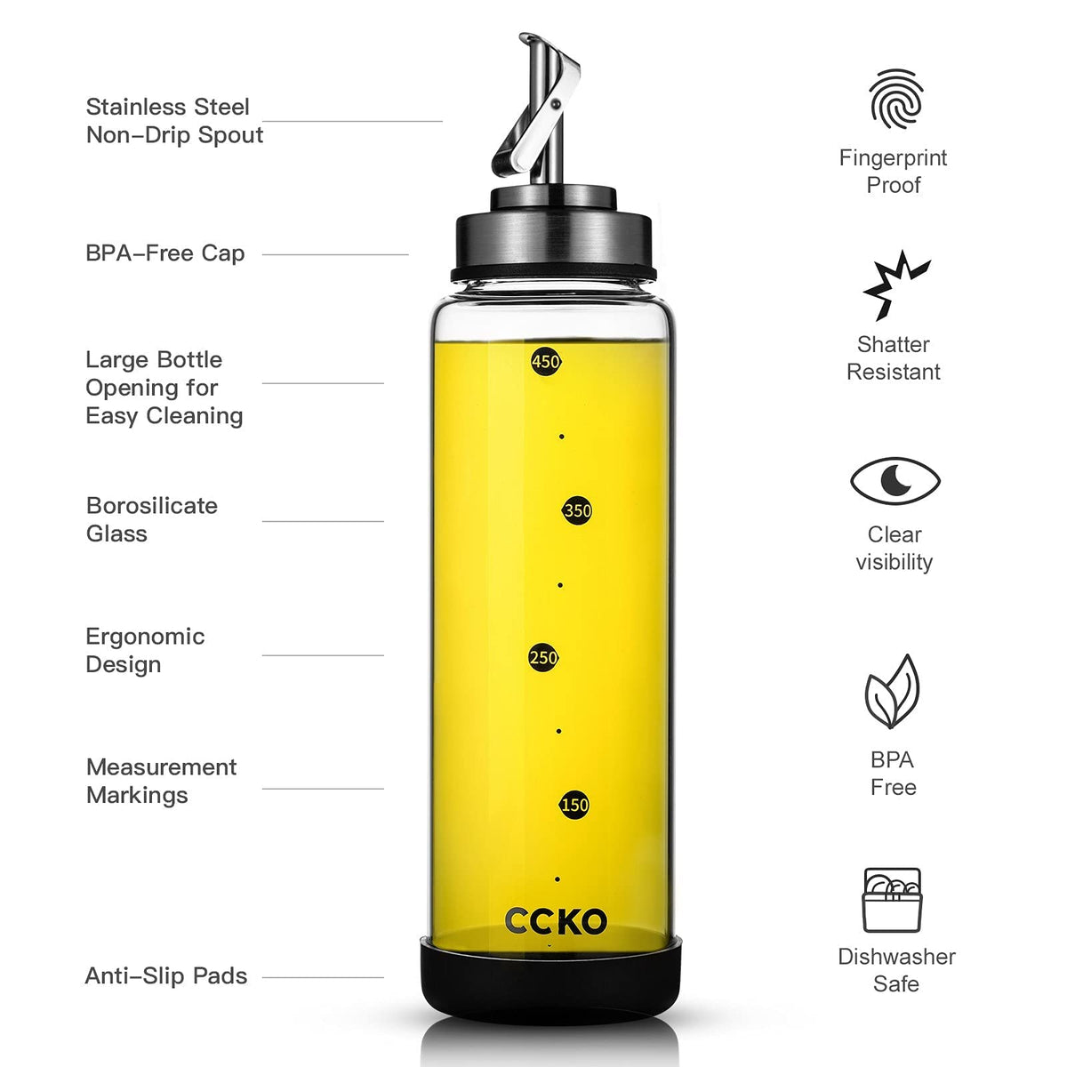 CCKO capacity scale helps measure precise oil pours.