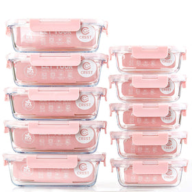 C CREST 10-pack glass meal prep containers with airtight lids for fresh meals.