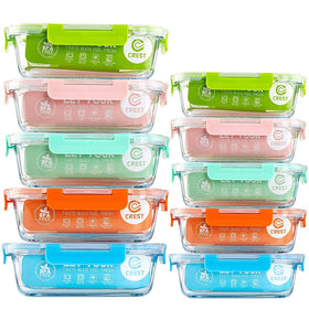 C CREST glass food storage containers set with varied colors for organized meal prep.