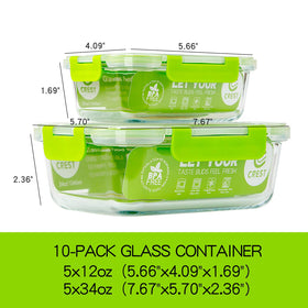 C CREST airtight lids on borosilicate glass containers ensure leak-proof portability.