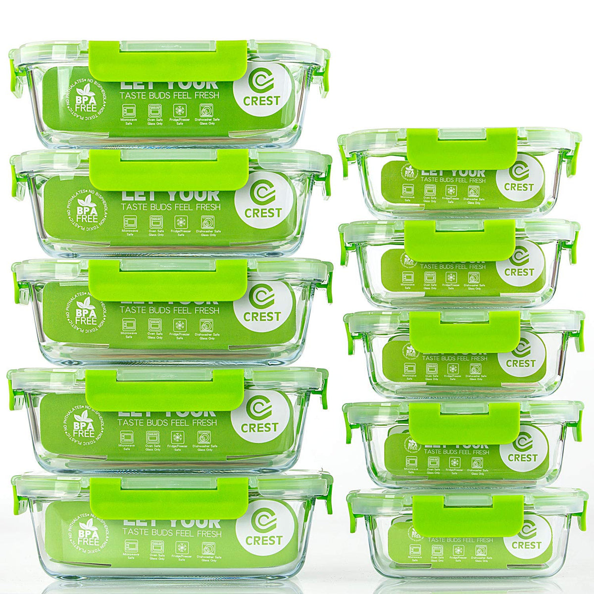 C CREST glass meal prep container set with airtight lids keeps leftovers fresh.