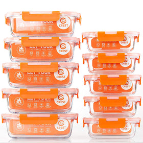 C CREST glass food storage containers 10-pack for organized meal prep and easy visibility.