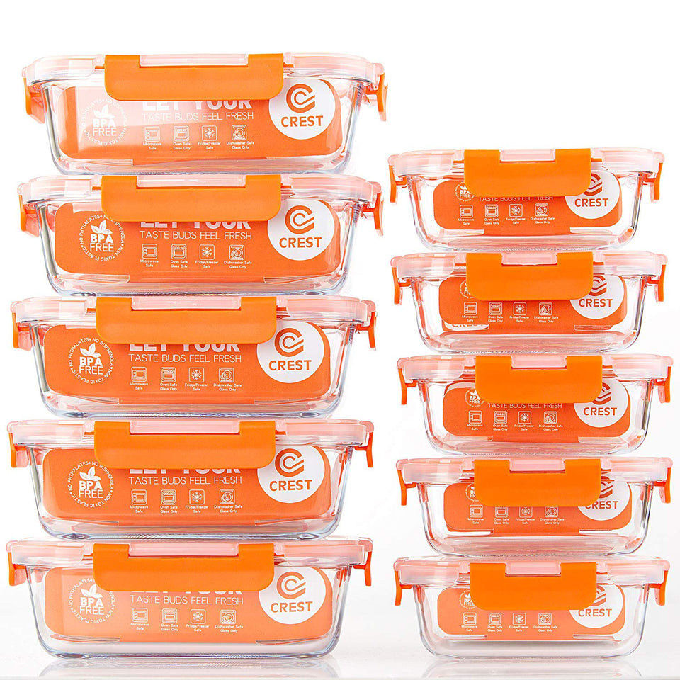C CREST glass food storage containers 10-pack for organized meal prep and easy visibility.