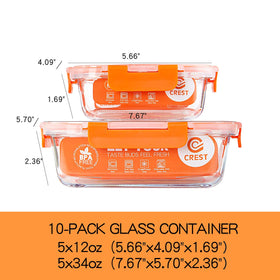 C CREST lidded glass meal prep containers keep contents fresh and leak-free during transport.