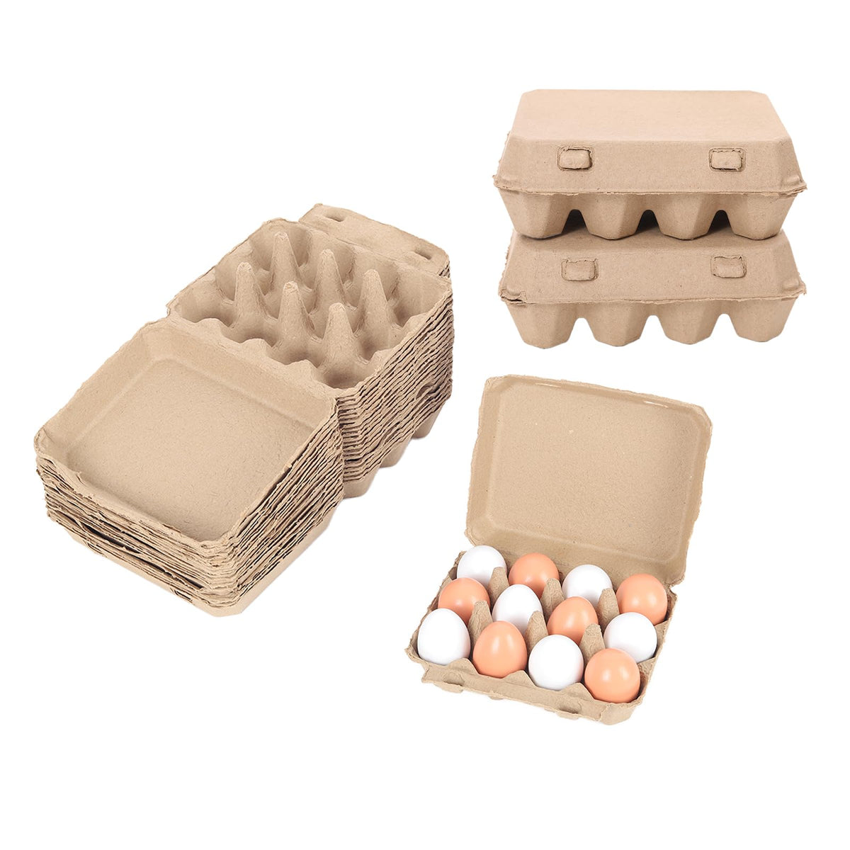 Ccuiicy egg cartons bulk front view, natural pulp protection for eggs