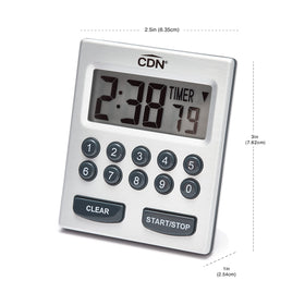 CDN Direct Entry 2-Alarm timer standing on a countertop for visibility.