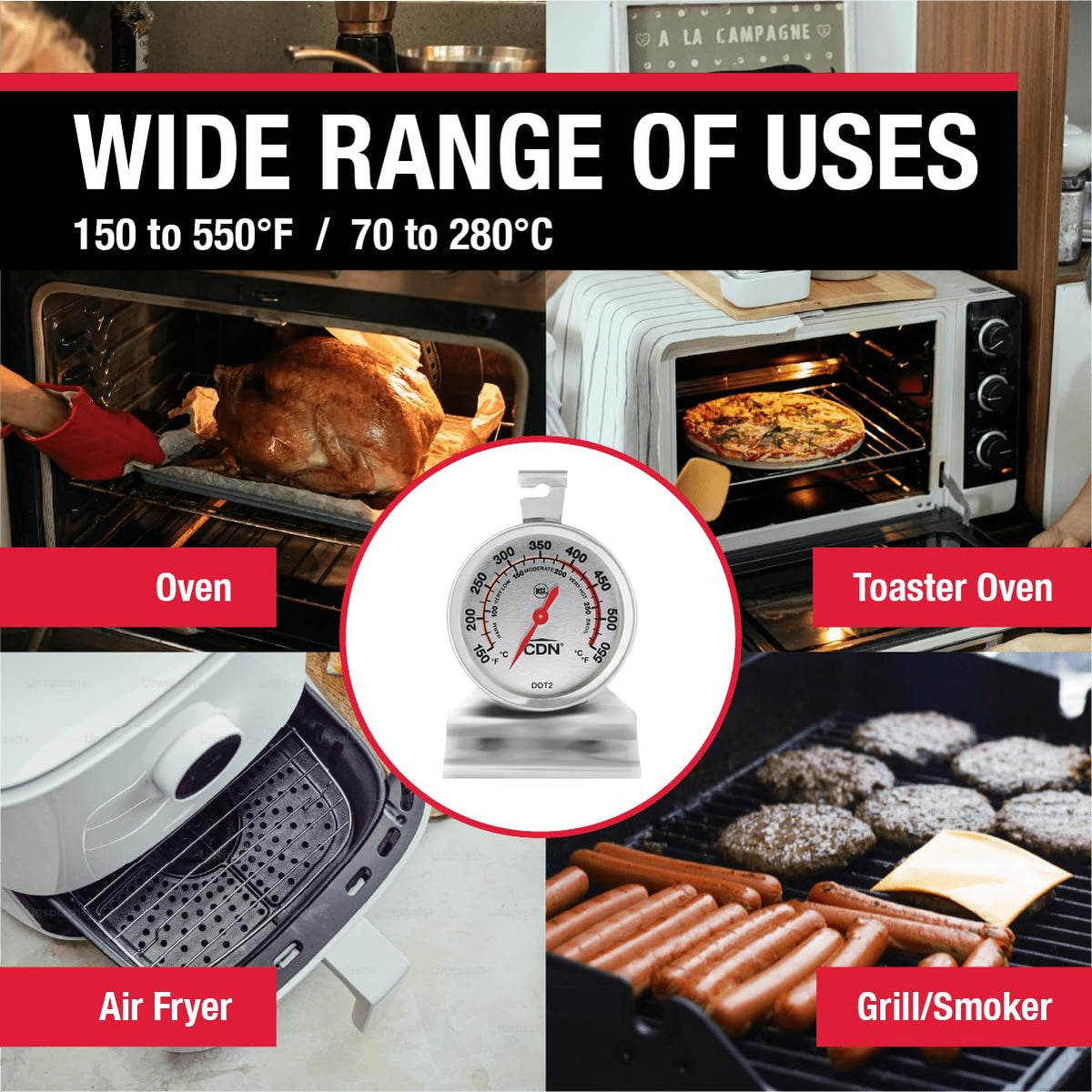CDN DOT2 stand or hang mounting for flexible placement in oven