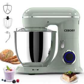 CEBORY stand mixer green front view highlights sturdy build for everyday baking.