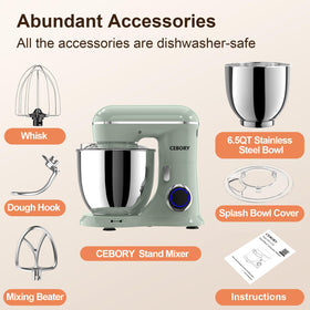 CEBORY stand mixer green tilt-head demonstrates easy attachment changes for flexible cooking.