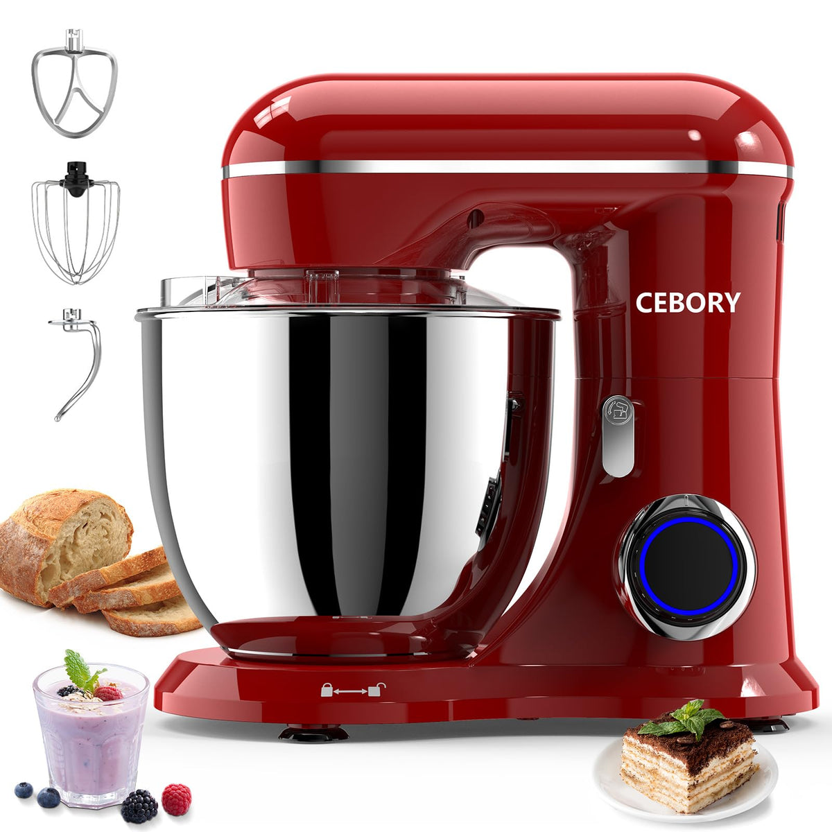 CEBORY 3-in-1 stand mixer front view for versatile baking and mixing tasks