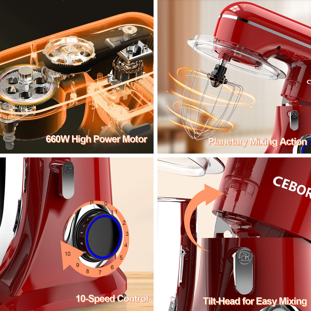 CEBORY tilt-head design for easy access and quick accessory changes