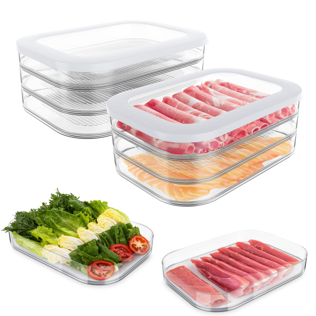 Cecnamt deli meat container stacked in a fridge to save space and stay organized.