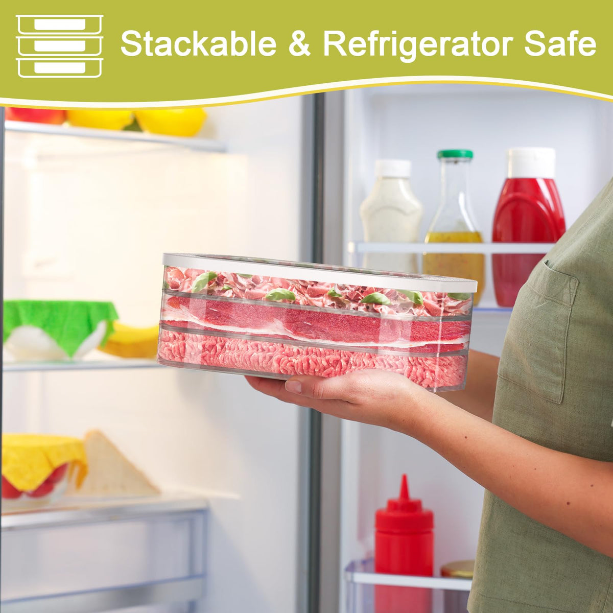 Cecnamt transparent fridge storage improves ingredient visibility and quick access.
