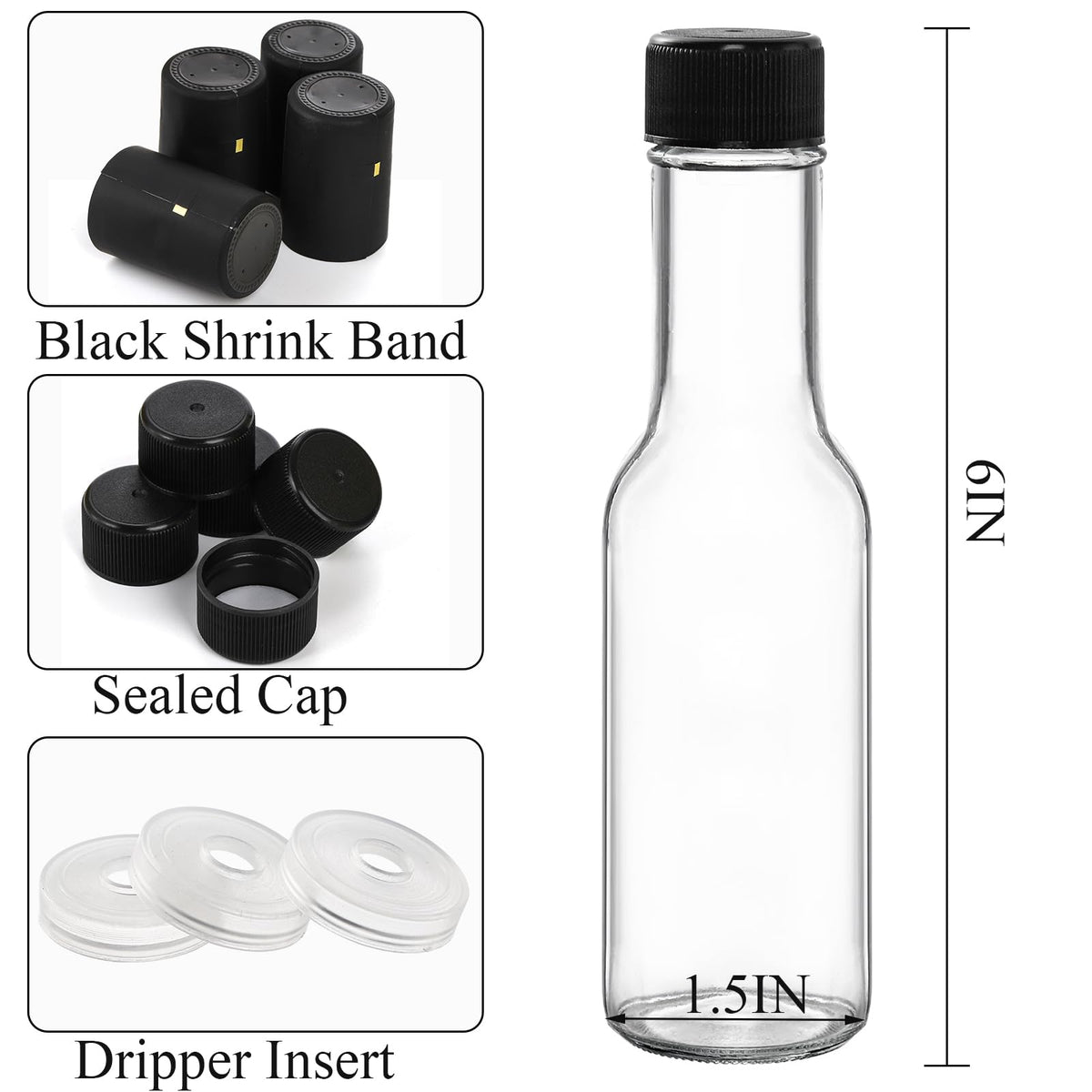 Cedilis 36-pack black screw caps seal freshness and prevent leaks