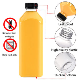 Cedilis clear 33oz bottles with lids, ideal for smoothies and fresh juice.