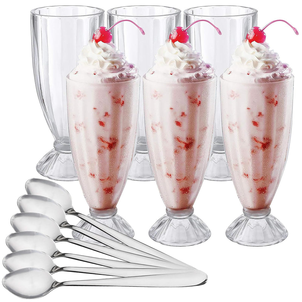 Cedilis set-6-milkshake-glasses-12oz for classic milkshakes and sundae toppings.