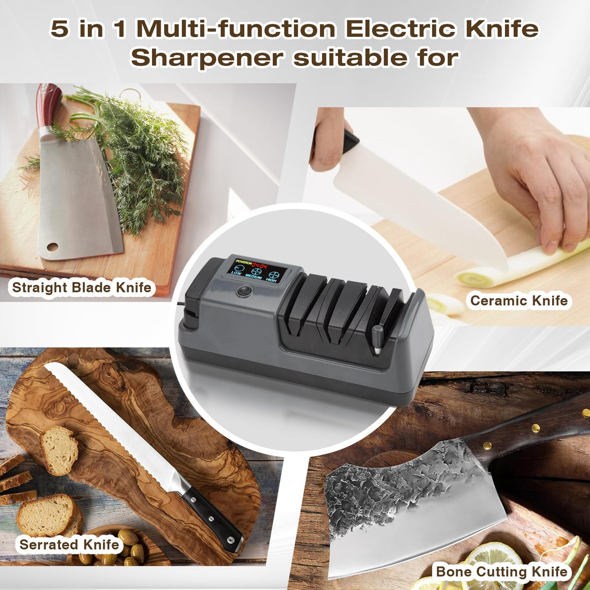Ceelpeopar 3-stage sharpener in kitchen supports versatile blade types