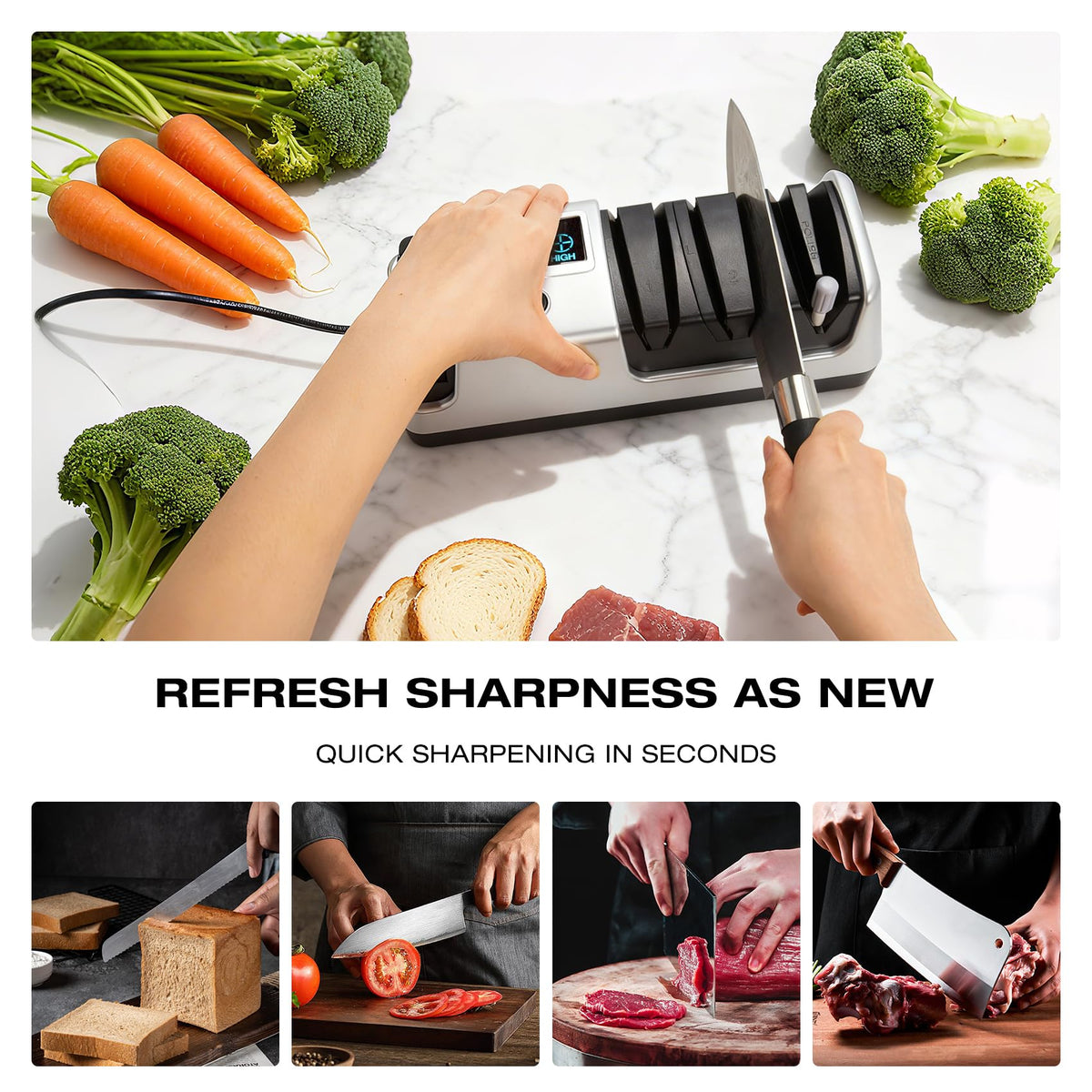 Ceelpeopar Silver sharpener with LCD display guides precise speed selection