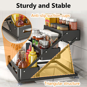 Ceetug 3-tier spice rack fits neatly in a cabinet for compact storage.