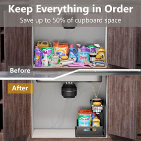 Ceetug bottom shelf stores spray bottles neatly and accessibly.