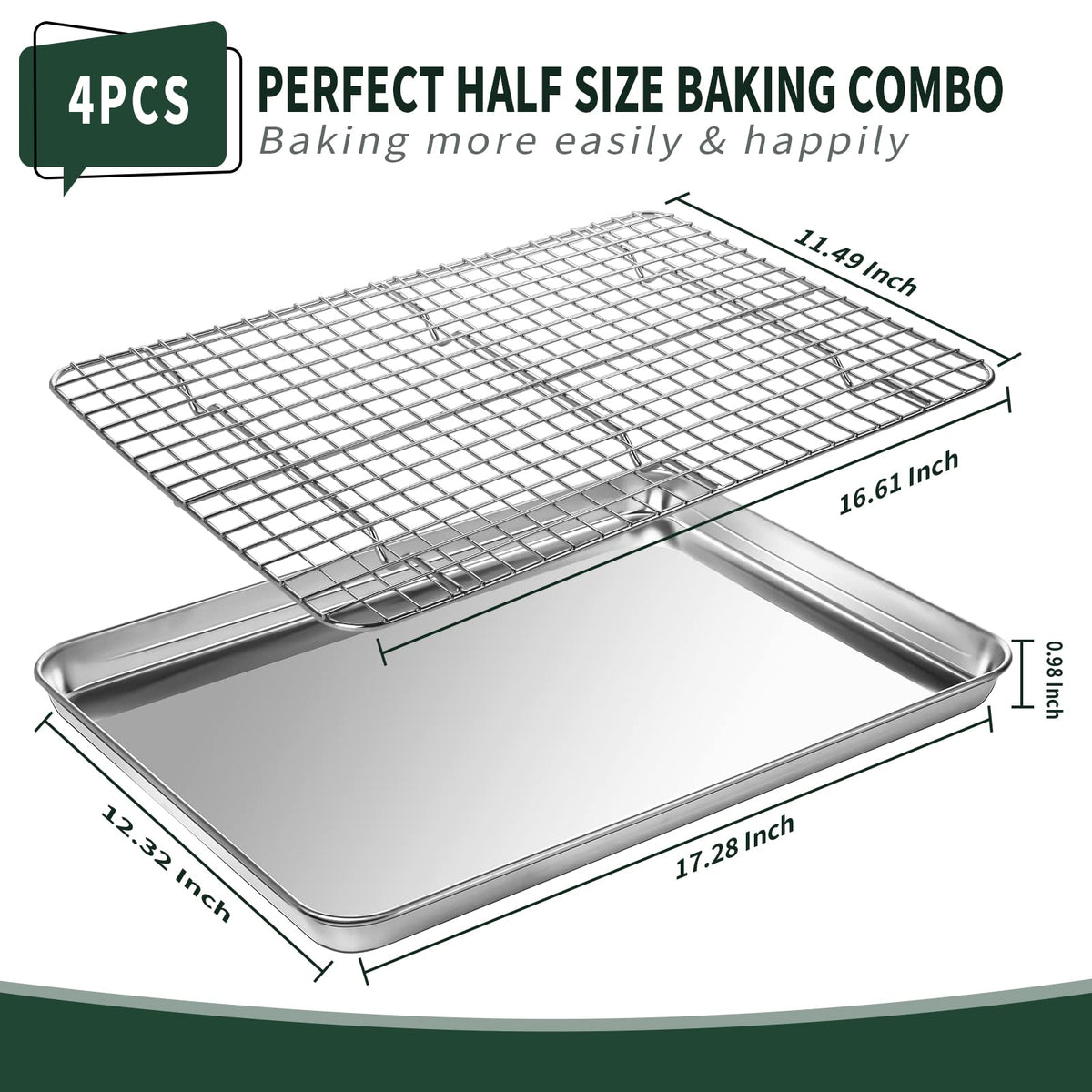 CEKEE stainless steel baking tray with rack, rust-resistant and warp-proof for long-lasting use.