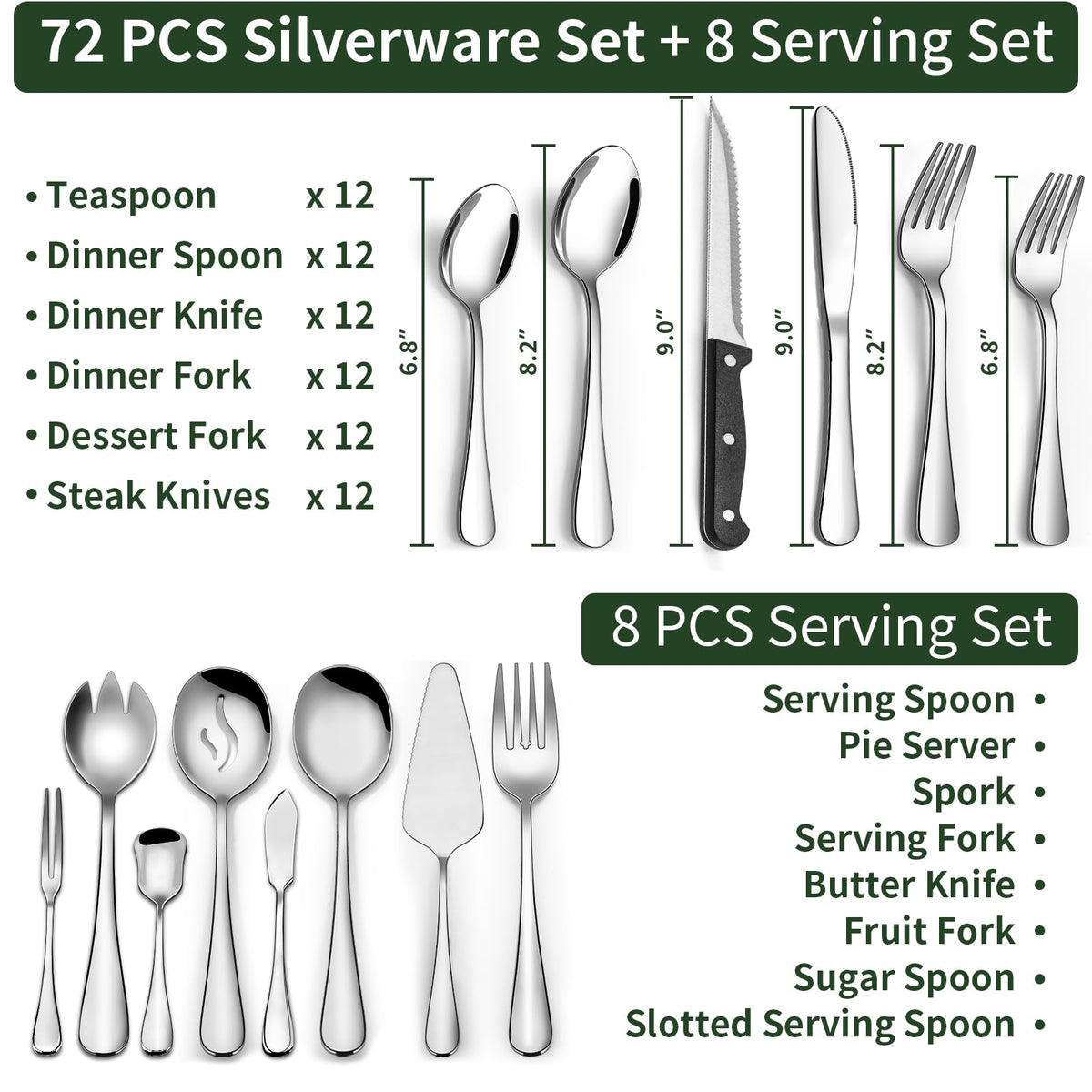 CEKEE 80-piece flatware set dinner forks – balanced weight for comfortable handling.
