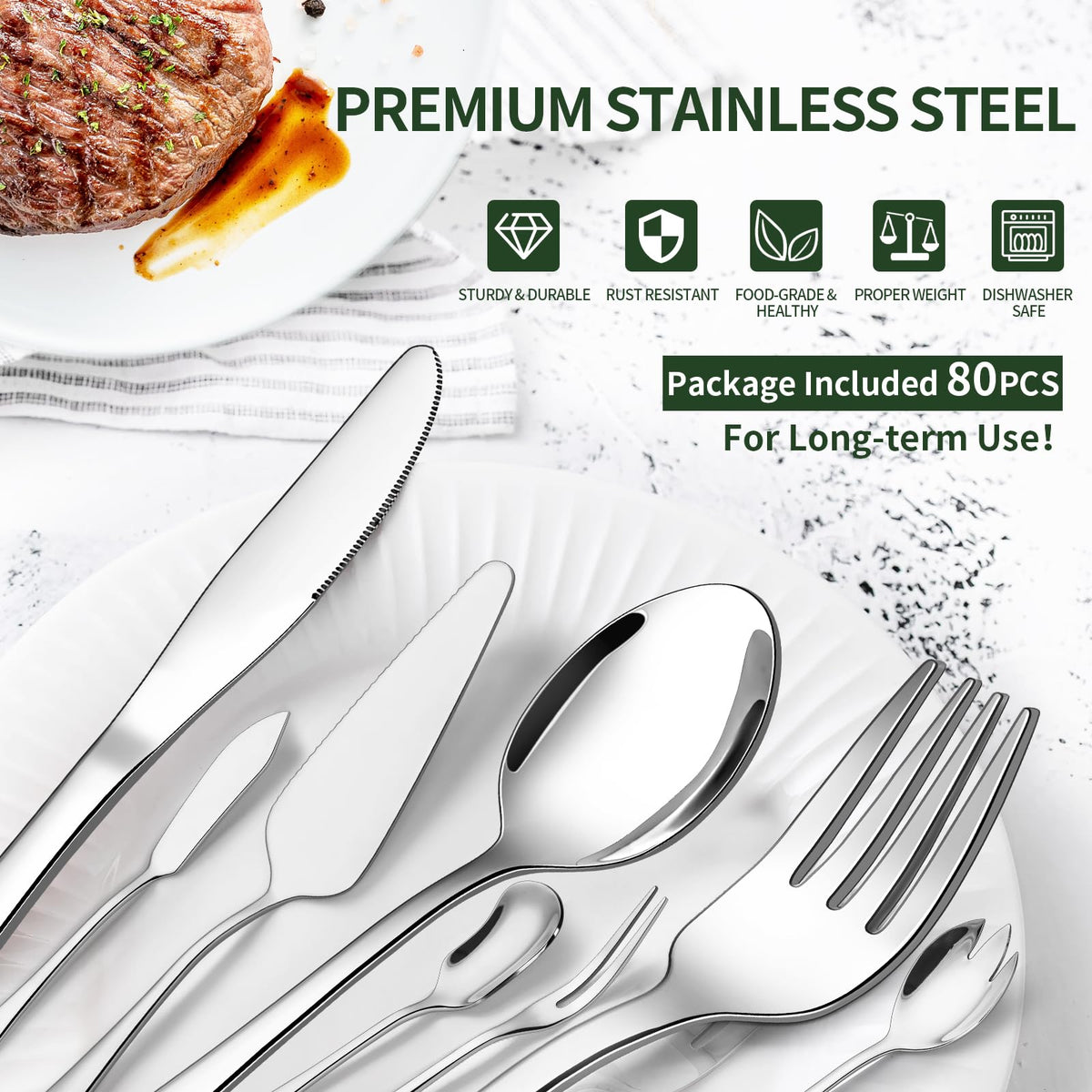 CEKEE 80-piece flatware set salad forks – sleek design that shines at every meal.