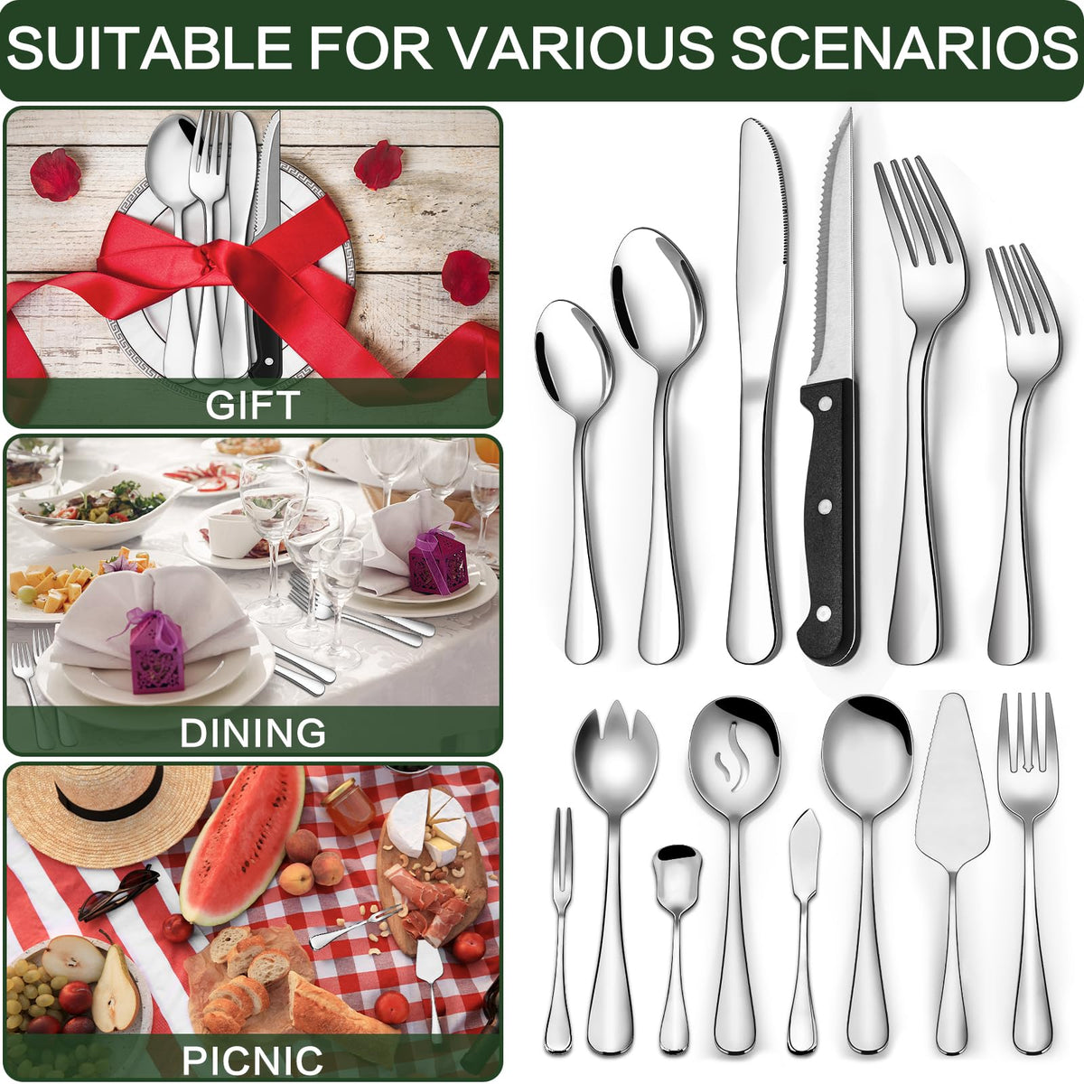 CEKEE 8-piece serving utensils – durable stainless complement for entertaining.