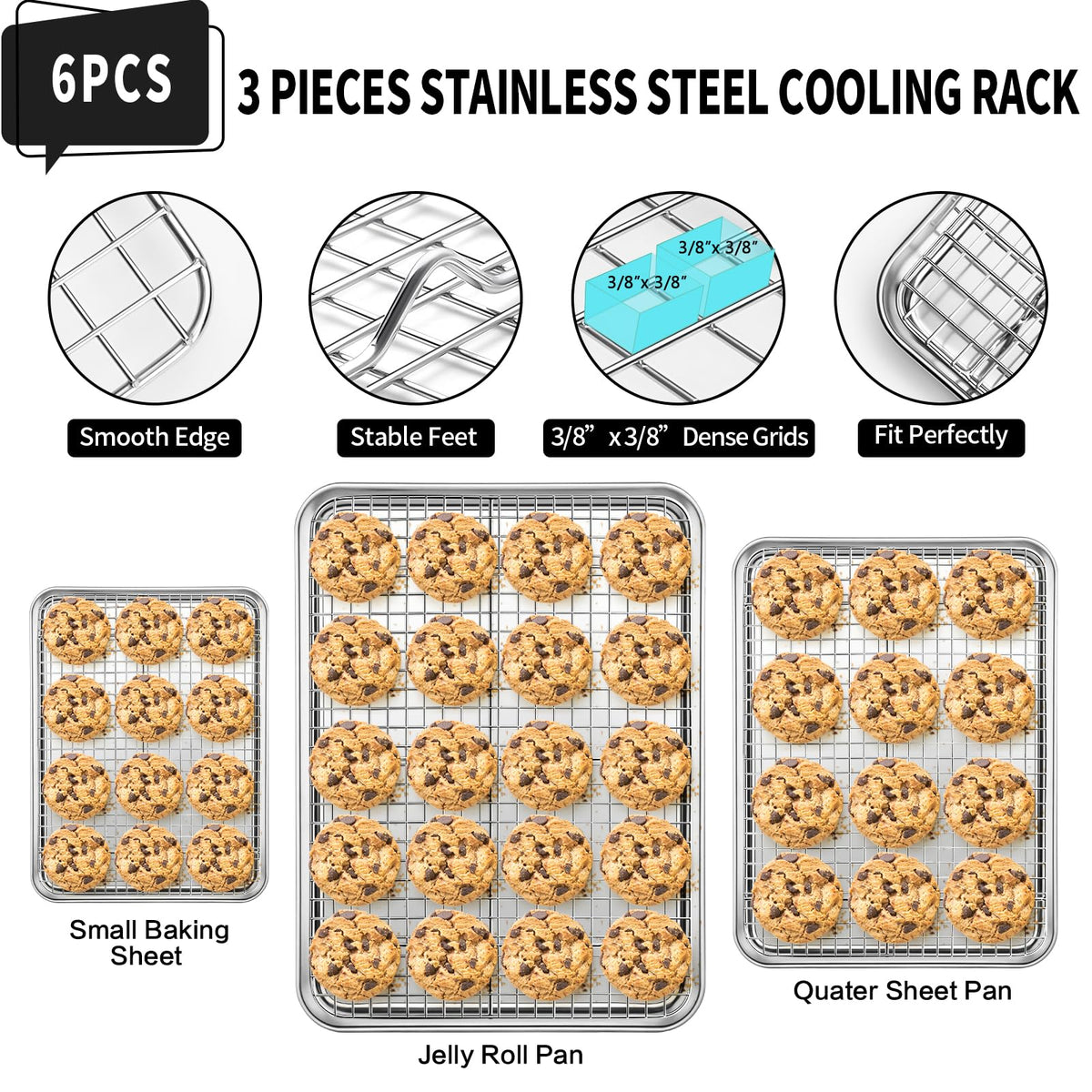 CEKEE cooling rack medium grid improves circulation for evenly cooled cookies.