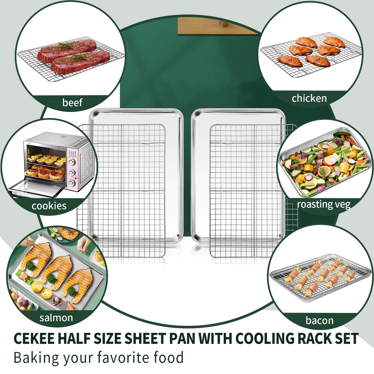 CEKEE even heat baking sheets in oven for uniform browning.