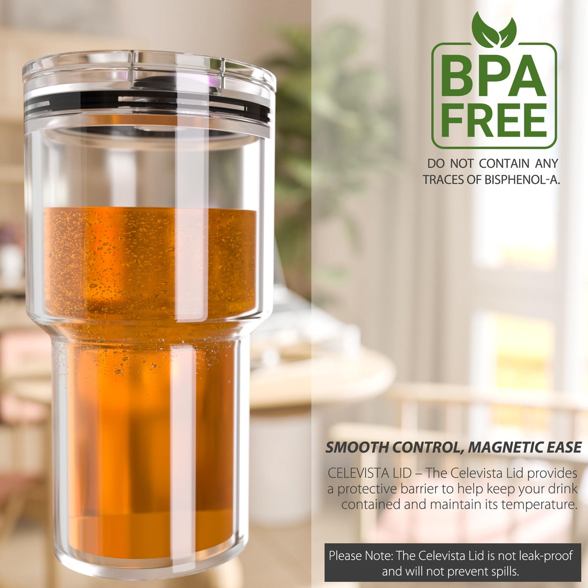 CeleVista durable, shatter-resistant lid stands up to daily tumbler use.