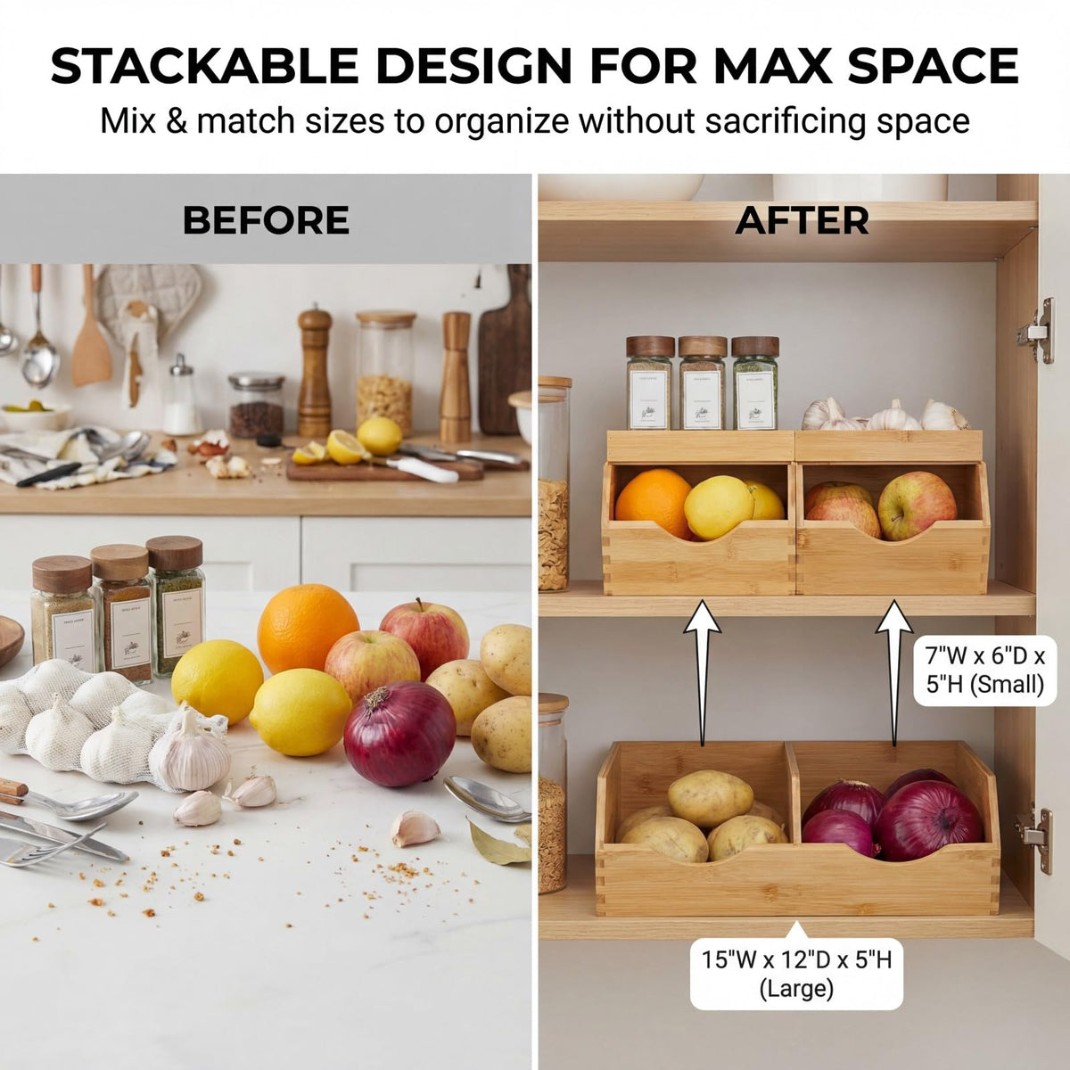 CENCODE bamboo pantry bins feature removable mini boxes for spices and small items