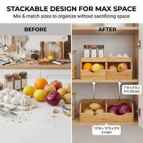 CENCODE bamboo pantry bins feature removable mini boxes for spices and small items