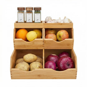 CENCODE bamboo pantry bins with stackable baskets for organized shelves and counter space