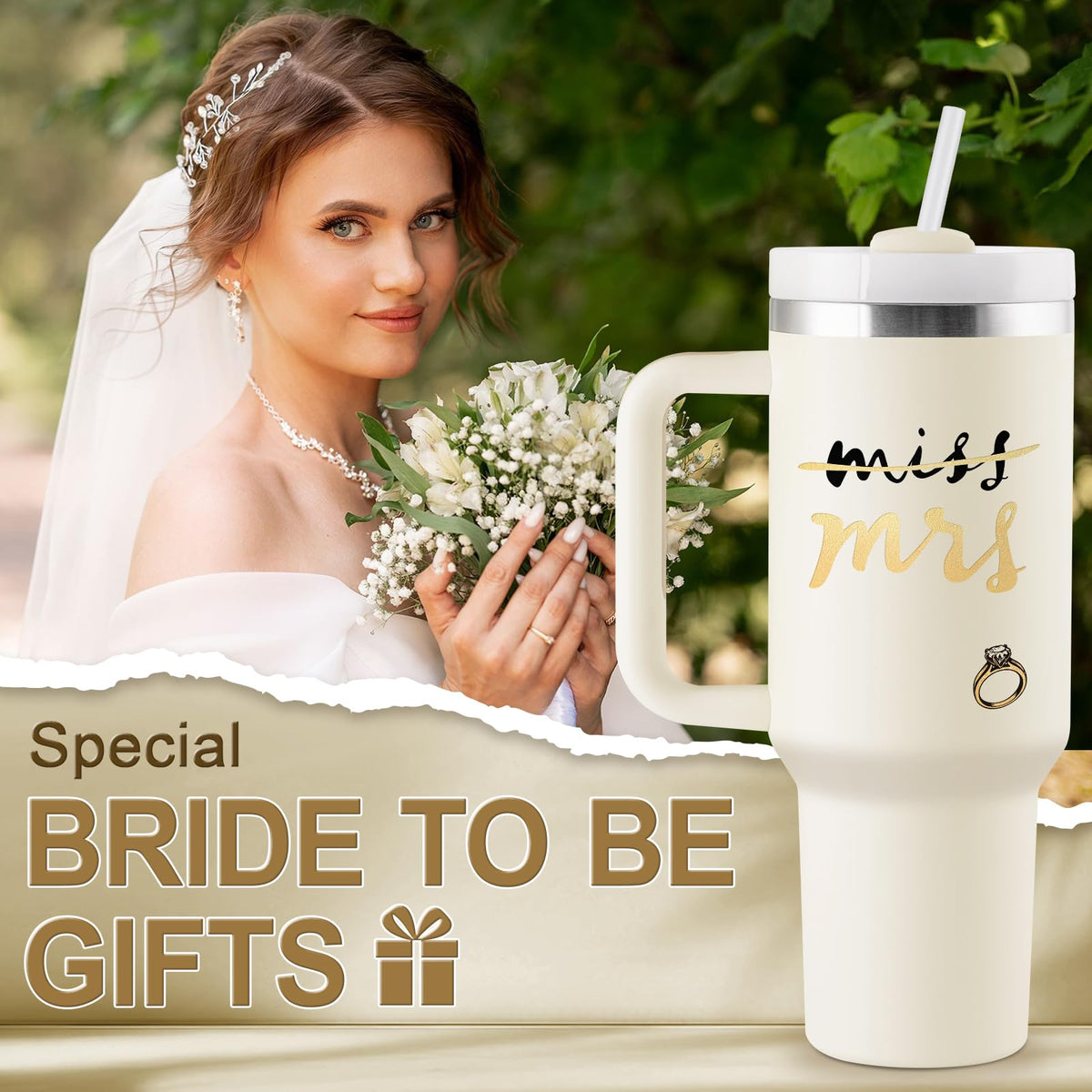CENDARTE bridal tumbler close-up shows BPA-free stainless steel