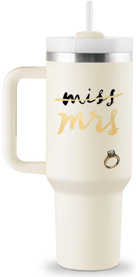 CENDARTE bridal 40oz tumbler front view with lid for on the go hydration