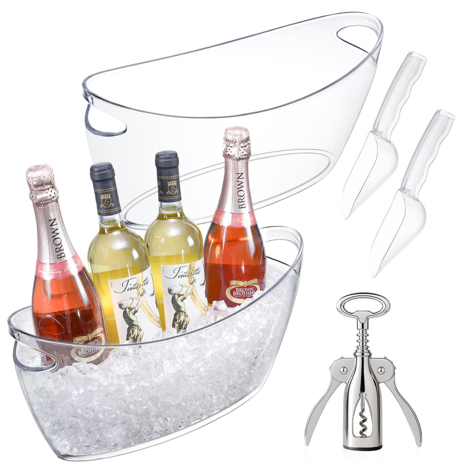 Cenjeery two-pack clear ice buckets with handles for easy transport.