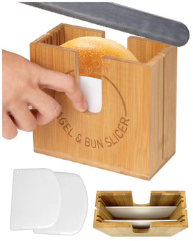 cenleoha bamboo bagel slicer with adjustable slots for consistent halves