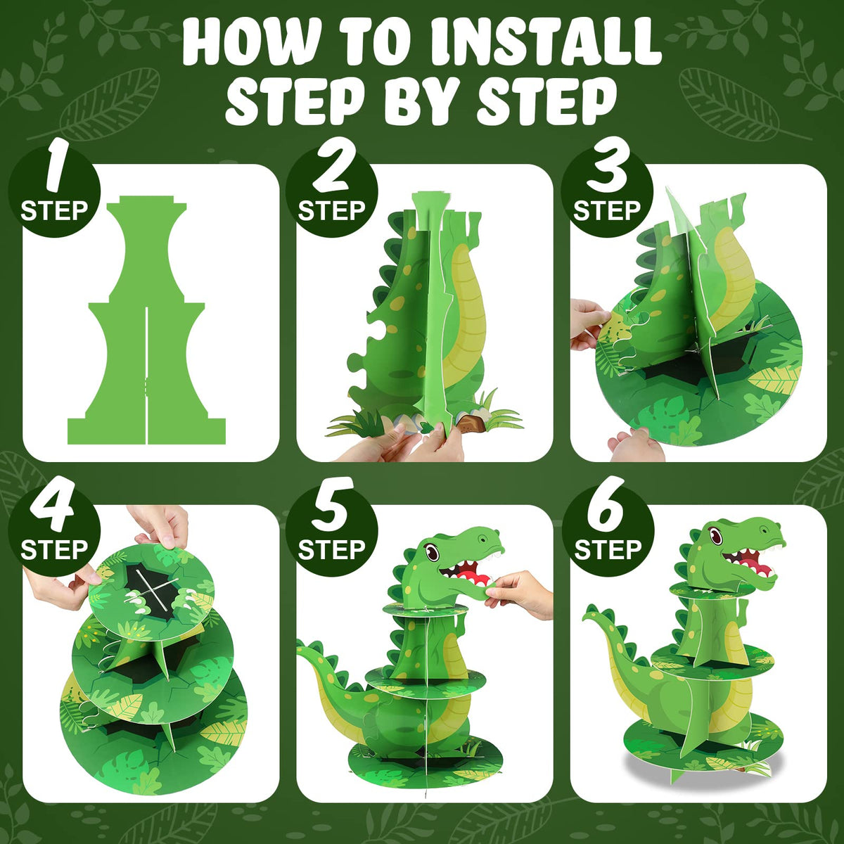 Censen dino party decor stand serves as a memorable cake centerpiece