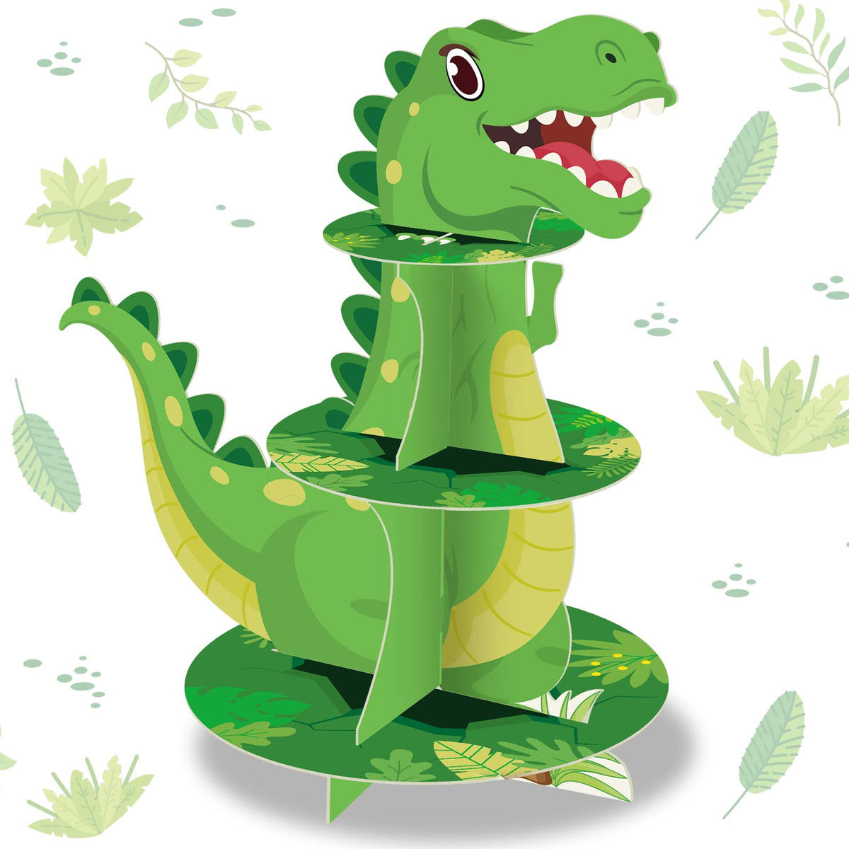 Censen dinosaur cupcake stand 3-tier display for a jungle-themed party