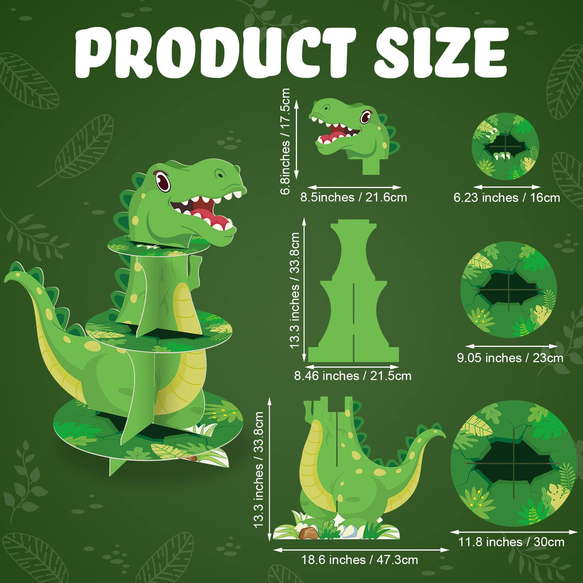 Censen dinosaur theme dessert tower in green tones adds vibrant party ambiance