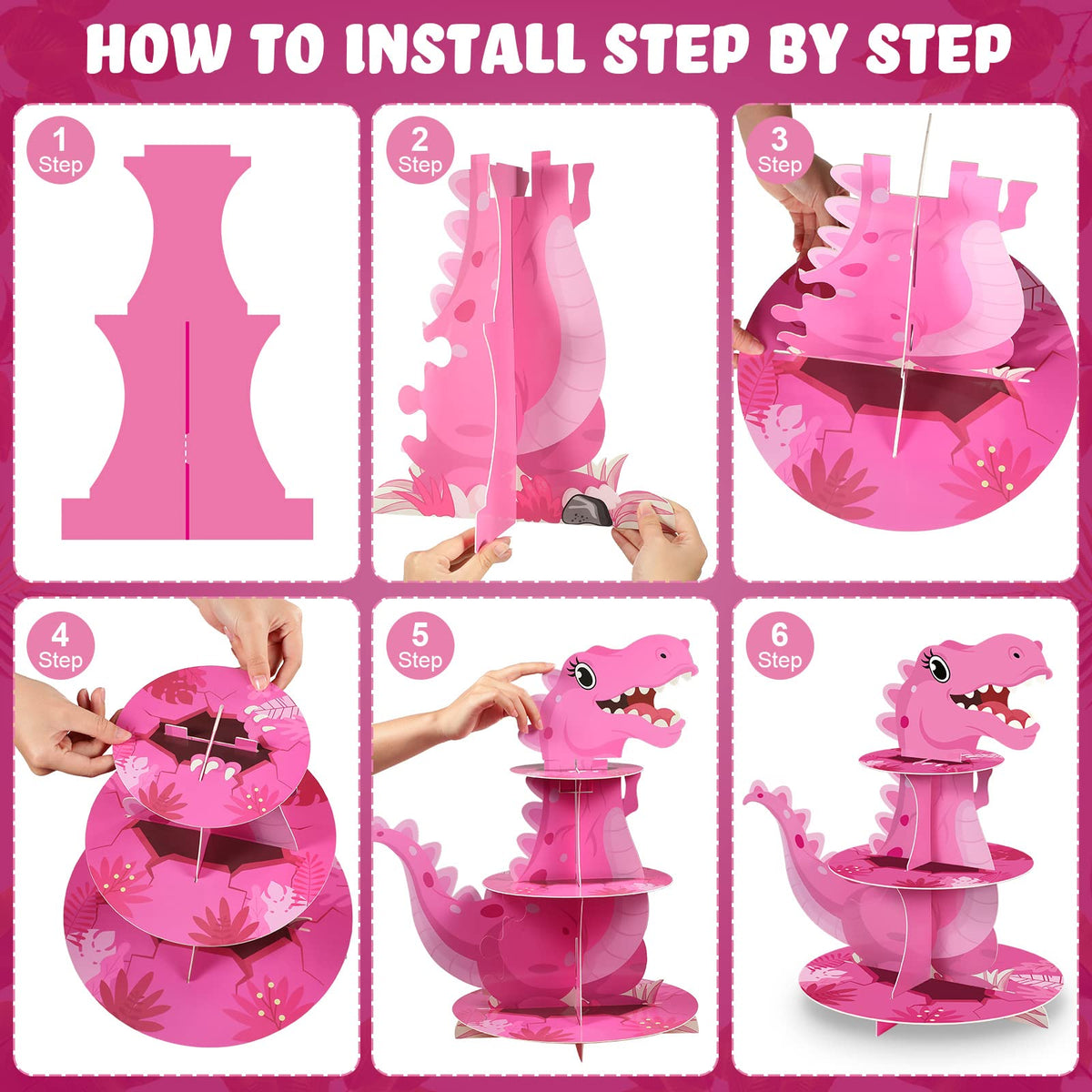 Censen dinosaur party decor pink dessert table centerpiece for kids.