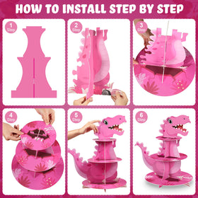 Censen dinosaur party decor pink dessert table centerpiece for kids.