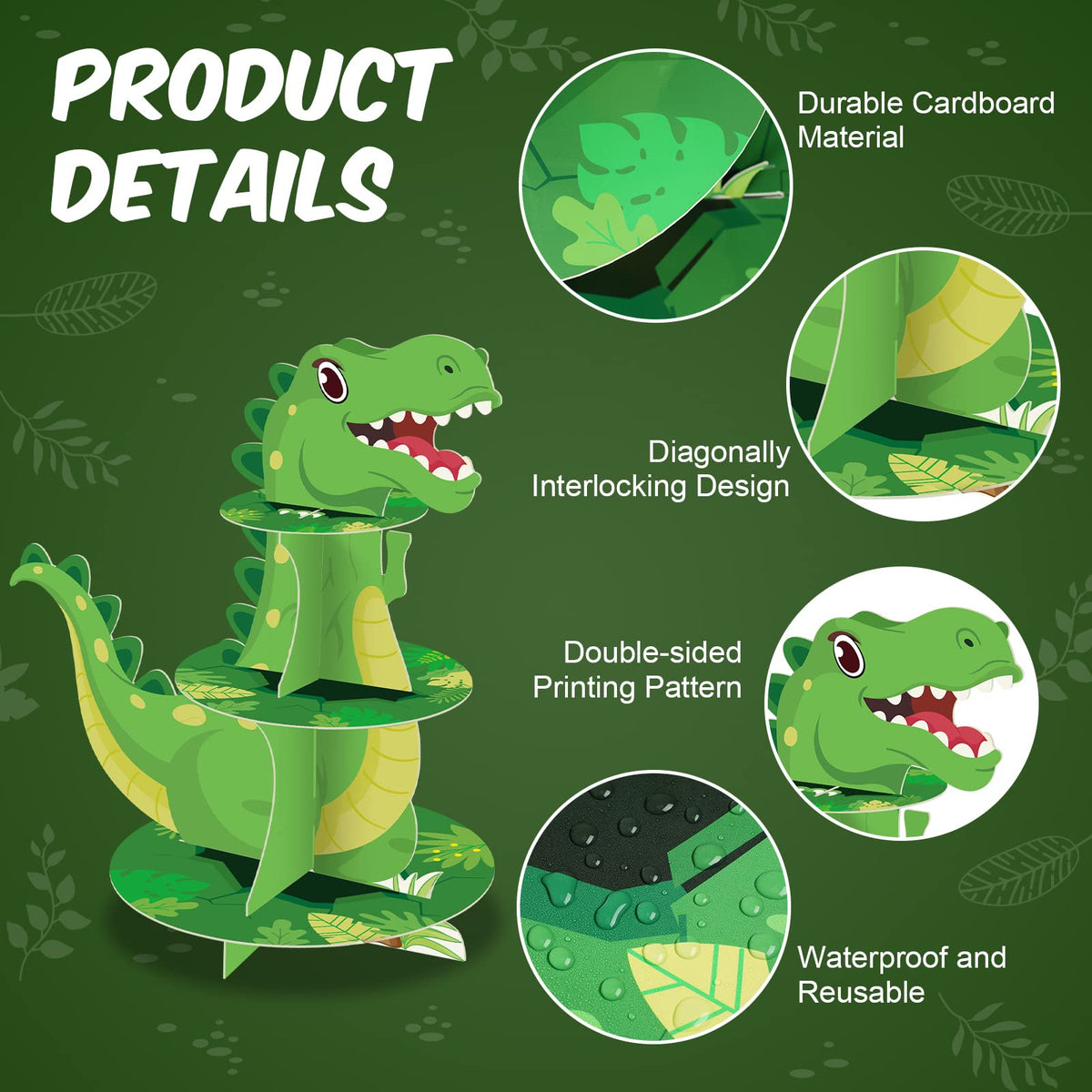 Censen jungle dinosaur cupcake holder keeps cupcakes neatly organized for kids' events