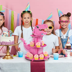 Censen pink dinosaur dessert display ideal for themed celebrations.